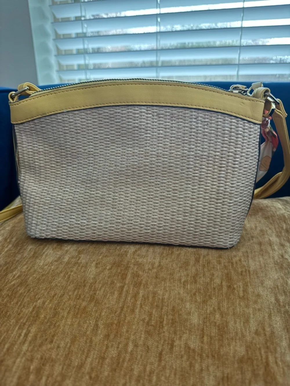 Nanette Lepore Woven Straw Crossbody with Yellow Trim
